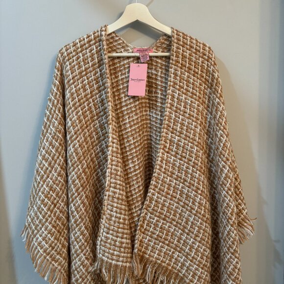 NWT Juicy Couture Wrap Scarf Camel & Cream With Silver Metallic Thread - Picture 2 of 5